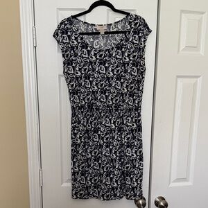 LOFT Navy and Cream Patterned Mini Dress